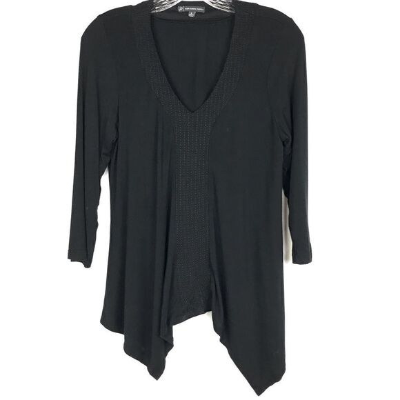 Adrianna Papell Black Flowy Shark Bite Blouse - Picture 1 of 4